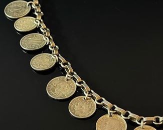 1930-1940s Vintage Silver Dime Necklace Sterling 17.5in Long
