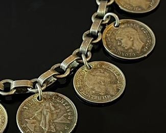 1930-1940s Vintage Silver Dime Necklace Sterling 17.5in Long