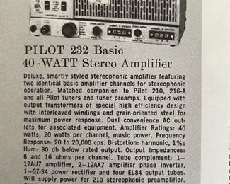 Pilot 1090-A Vintage Tube Stereo Console Unit 690-A Preamp/FM Stereo Tuner Garrard RC88/4 Turntable  Pilot SA-232 Amp EL84 Amplifier Jensen 41-77D Jensen P15P Special Design C-1090	Main Unit: 34x40x18in Speaker: 34x25.25x18in	HxWxD
