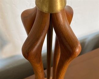 2pc MCM Teak Lamps PAIR Walnut Sculptural Wood Lamps PAIR Danish Modern Cage	35in H x 18 in diameter	
