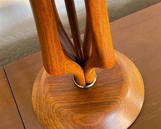 2pc MCM Teak Lamps PAIR Walnut Sculptural Wood Lamps PAIR Danish Modern Cage	35in H x 18 in diameter	
