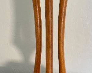 2pc MCM Teak Lamps PAIR Walnut Sculptural Wood Lamps PAIR Danish Modern Cage	35in H x 18 in diameter	
