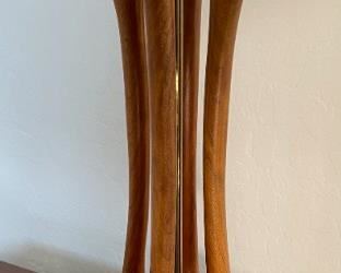 2pc MCM Teak Lamps PAIR Walnut Sculptural Wood Lamps PAIR Danish Modern Cage	35in H x 18 in diameter	
