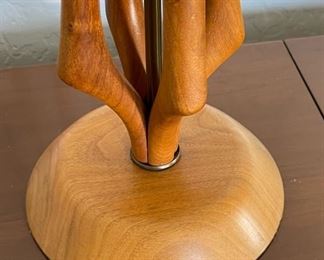 2pc MCM Teak Lamps PAIR Walnut Sculptural Wood Lamps PAIR Danish Modern Cage	35in H x 18 in diameter	
