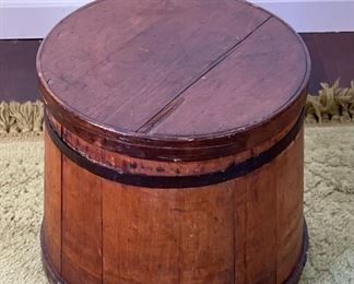 Original 19thc Wood Firkin Sugar Bucket	12 x 14.5in diameter	
