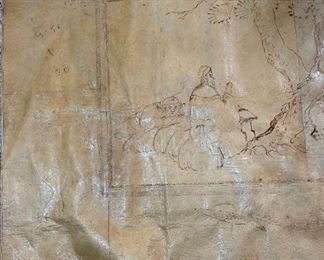 Huge Japanese Embossed Paneled Leather Art Tooled Leatherwork	50x75in	
