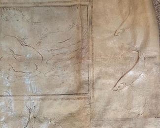 Huge Japanese Embossed Paneled Leather Art Tooled Leatherwork	50x75in	
