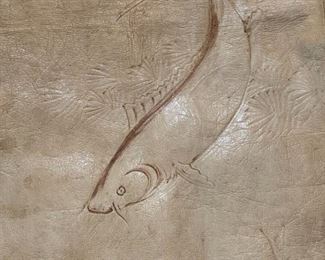 Huge Japanese Embossed Paneled Leather Art Tooled Leatherwork	50x75in	
