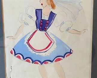 1960s DAZIAN'S DESIGN SERVICE CLUB Costume Cards FRAMED	Frame: 29.5 x 34in	
