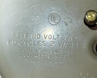 1940s Westclox Logan S5-F Electric Alarm Clock	5 x 4.75 x 2.25in	HxWxD
