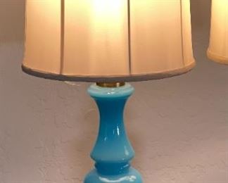 2pc Vintage Blue Glass Curvaceous Lamps PAIR  Edward Alden	28 x 12in diameter	
