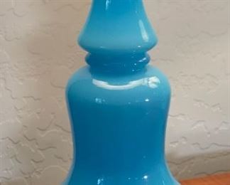 2pc Vintage Blue Glass Curvaceous Lamps PAIR  Edward Alden	28 x 12in diameter	
