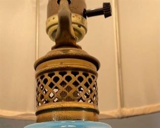 2pc Vintage Blue Glass Curvaceous Lamps PAIR  Edward Alden	28 x 12in diameter	
