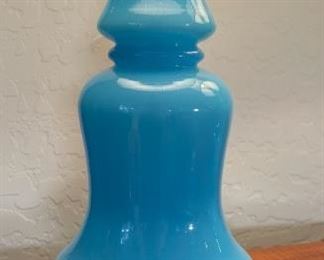 2pc Vintage Blue Glass Curvaceous Lamps PAIR  Edward Alden	28 x 12in diameter	
