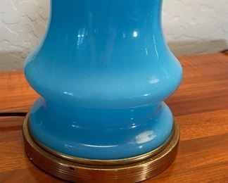 2pc Vintage Blue Glass Curvaceous Lamps PAIR  Edward Alden	28 x 12in diameter	
