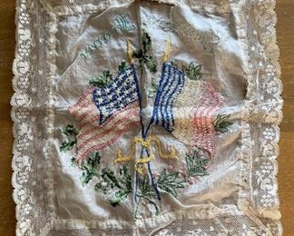 Antique WWI Souvenir de  France Sweetheart Handkerchief	12x11.5in	
