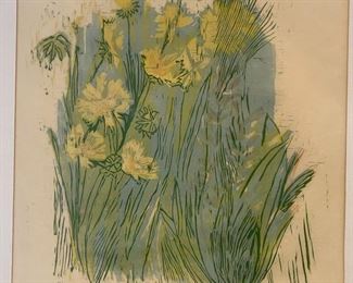 1969 Marieta Spurgeon Kansas Beauties Block Print Art	Frame: 24.5x24.5in	
