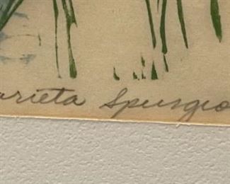 1969 Marieta Spurgeon Kansas Beauties Block Print Art	Frame: 24.5x24.5in	
