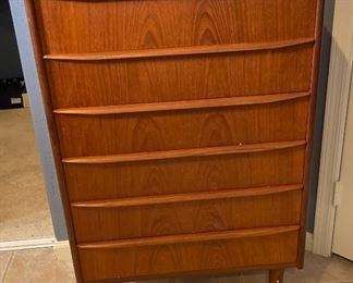 #2 1960s MCM Scandinavian Teak 6 Drawer Dresser	40x25.5x15.5in	HxWxD
