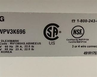 LG 7.3 cu.ft. Ultra Large High Efficiency Steam Dryer w/ SteamSanitary DLEX5680W Dryer	44 x 27 x 28in	HxWxD
