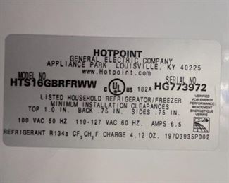 Hotpoint  15.8 Cu. Ft. Top-Freezer Refrigerator HTS16GBRFRWW FRIDGE	64. 5 x 28. 5 x 32.5in	HxWxD
