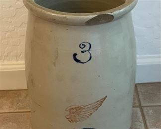 AS-IS Antique Red Wing  3 Gallon Stoneware Crock	13in H X 9.75in diameter	
