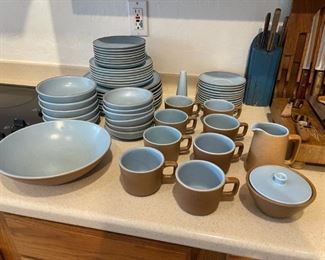 56pc 1960s Vintage Metlox Poppytrail  California Tempo Blue Poppy Trail Dinnerware	56+pieces	
