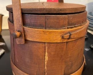 Antique Firkin Sugar Bucket W/ Lid, Rich Patina, 7.5 tall 8.25 diameter	7.5 in. tall 8.25 diameter	
