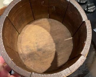 Antique Firkin Sugar Bucket W/ Lid, Rich Patina, 7.5 tall 8.25 diameter	7.5 in. tall 8.25 diameter	
