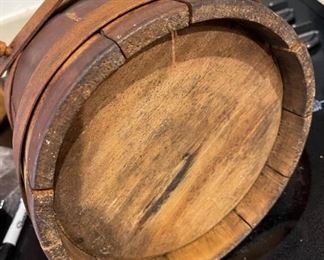 Antique Firkin Sugar Bucket W/ Lid, Rich Patina, 7.5 tall 8.25 diameter	7.5 in. tall 8.25 diameter	
