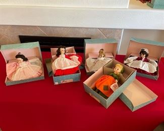 Madame Alexander Set/5 Dolls 13" cinderella, Beth, Meg, Laurie Jo, Marme with Boxes	All dolls are 13 inches tall	
