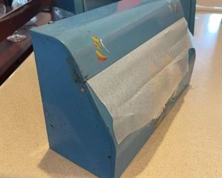 Vintage Ransburg Foil Wax Paper & Paper Towel Rare Blue Dispenser Wall Mount	7” x 4.5” x 12.25	

