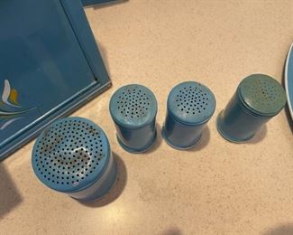 Vintage Ransburg Rare blue floral hand painted salt and pepper shakers set of 4	4in	
