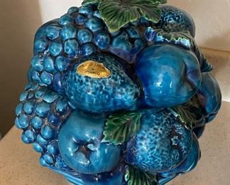 Vintage Inarco ,Mood Indigo,  Blue Majolica Fruit jars/Cookie Jars Candy Dish with Lid. Set Of 3	Largest jar 9 inches tall 8.5 inches diameter smallest jar 4.5 inches tall 5 inches diameter	
