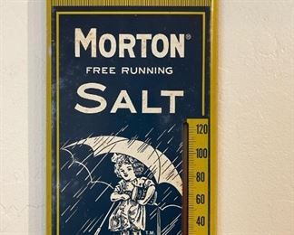 Vintage Morton Salt 16" Metal Advertising Wall Thermometer Sign	16 x 6	
