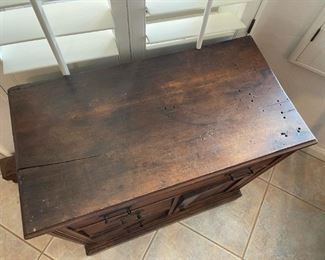 old wooden antique 3 drawer wooden chest	28.5 inches tall 30 inches wide 16 inches deep	
