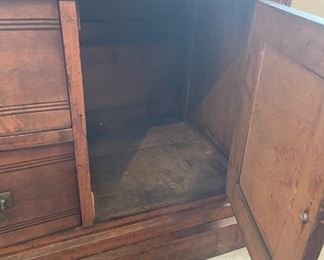 old wooden antique 3 drawer wooden chest	28.5 inches tall 30 inches wide 16 inches deep	
