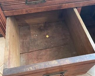 old wooden antique 3 drawer wooden chest	28.5 inches tall 30 inches wide 16 inches deep	
