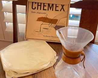 Chemex Pour Over Coffee Maker VTG Pyrex Glass  Wood Collar 9.5" USA	9.5 x 6.5	
