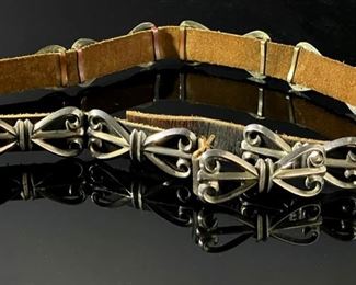 Old Pawn Navajo Sand Cast Silver Concho Belt Native American Buckle Tufa	35in Long<BR>Single Concho: 72.5x33mm	
