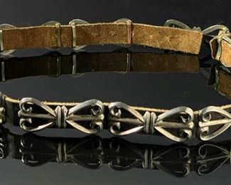 Old Pawn Navajo Sand Cast Silver Concho Belt Native American Buckle Tufa	35in Long<BR>Single Concho: 72.5x33mm	
