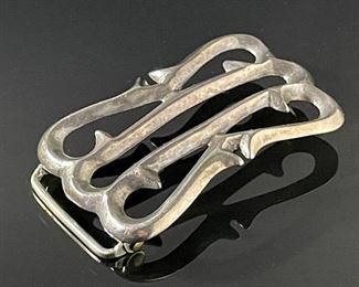Old Pawn Navajo Sand Cast Silver Belt Buckle Native American Signed CH-Caye  Tufa	3.19x 2in <BR> for 1.5in w belt	
