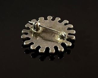 1in Vintage Zuni Silver & Turquoise Petit Point Brooch Pin REX NAtive American 	26mm Diameter 	
