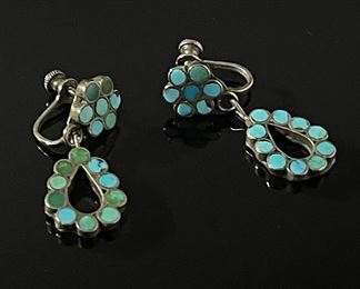 2pc Native American Silver & Turquoise Earrings Clip-On	32mm Hang	
