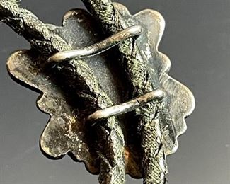 Zuni Sun Face Bolo Tie Silver Turquoise Coral Jet MOP Inlay Sunface  Native American 	Surface: 31x28mm	
