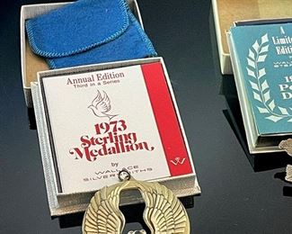 7 Wallace Sterling Silver Medallion Christmas Ornaments	Approx 2.5x2.5in	
