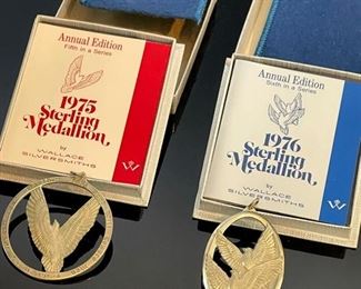 7 Wallace Sterling Silver Medallion Christmas Ornaments	Approx 2.5x2.5in	
