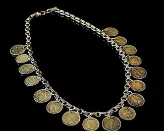 1930-1940s Vintage Silver Dime Necklace Sterling 	17.5in Long 	
