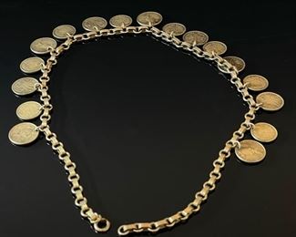 1930-1940s Vintage Silver Dime Necklace Sterling 	17.5in Long 	
