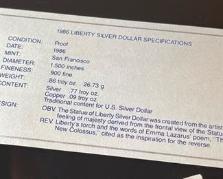 1986 US Liberty Silver Dollar Commemorative Coin Set w/box	Box: .5x6x3.5in	

